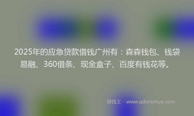 2025年的应急贷款借钱广州有：森森钱包、钱袋易融、360借条、现金盒子、百度有钱花等。