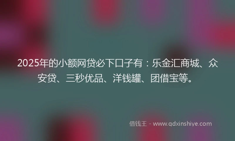 2025年的小额网贷必下口子有：乐金汇商城、众安贷、三秒优品、洋钱罐、团借宝等。