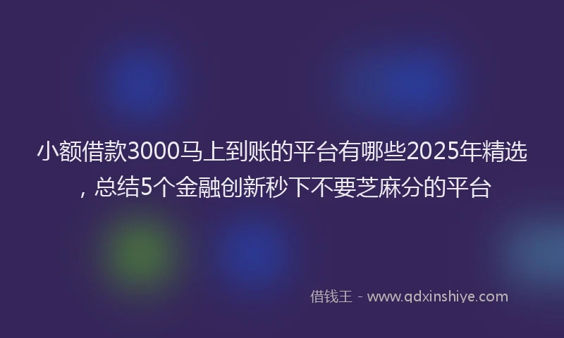 小额借款3000马上到账的平台有哪些2025年精选，总结5个金融创新秒下不要芝麻分的平台