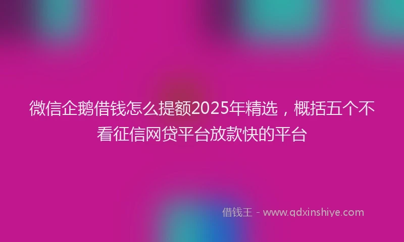 微信企鹅借钱怎么提额2025年精选，概括五个不看征信网贷平台放款快的平台