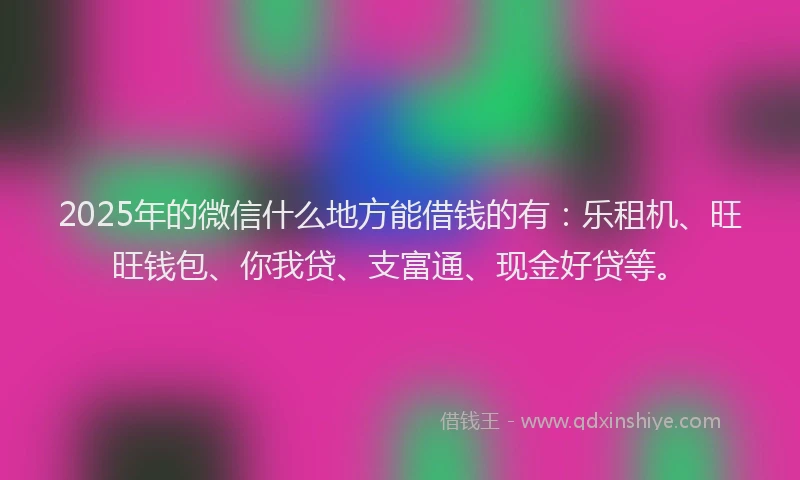 2025年的微信什么地方能借钱的有：乐租机、旺旺钱包、你我贷、支富通、现金好贷等。
