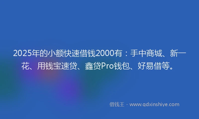 2025年的小额快速借钱2000有：手中商城、新一花、用钱宝速贷、鑫贷Pro钱包、好易借等。