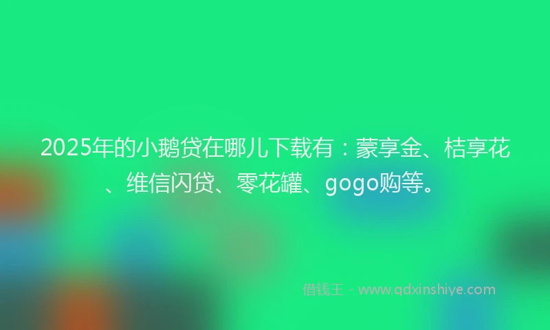 2025年的小鹅贷在哪儿下载有：蒙享金、桔享花、维信闪贷、零花罐、gogo购等。