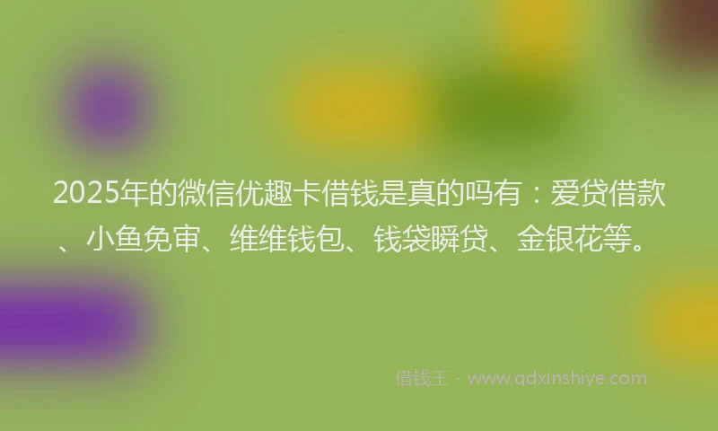 2025年的微信优趣卡借钱是真的吗有：爱贷借款、小鱼免审、维维钱包、钱袋瞬贷、金银花等。