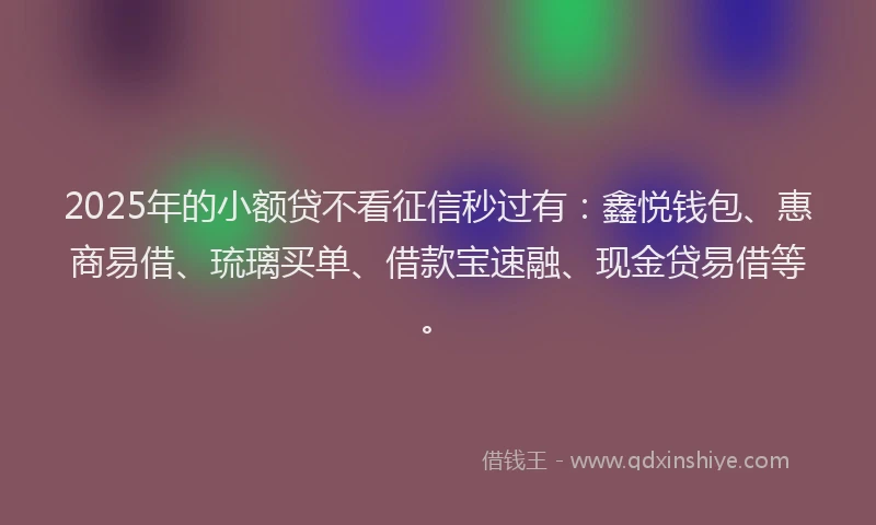 2025年的小额贷不看征信秒过有：鑫悦钱包、惠商易借、琉璃买单、借款宝速融、现金贷易借等。