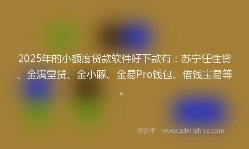 2025年的小额度贷款软件好下款有：苏宁任性贷、金满堂贷、金小豚、金易Pro钱包、借钱宝易等。