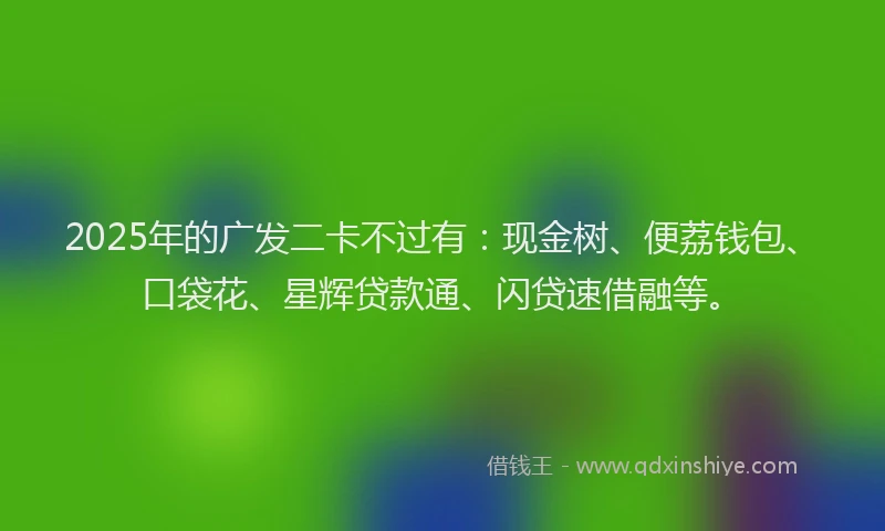 2025年的广发二卡不过有：现金树、便荔钱包、口袋花、星辉贷款通、闪贷速借融等。