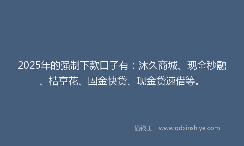 2025年的强制下款口子有：沐久商城、现金秒融、桔享花、固金快贷、现金贷速借等。