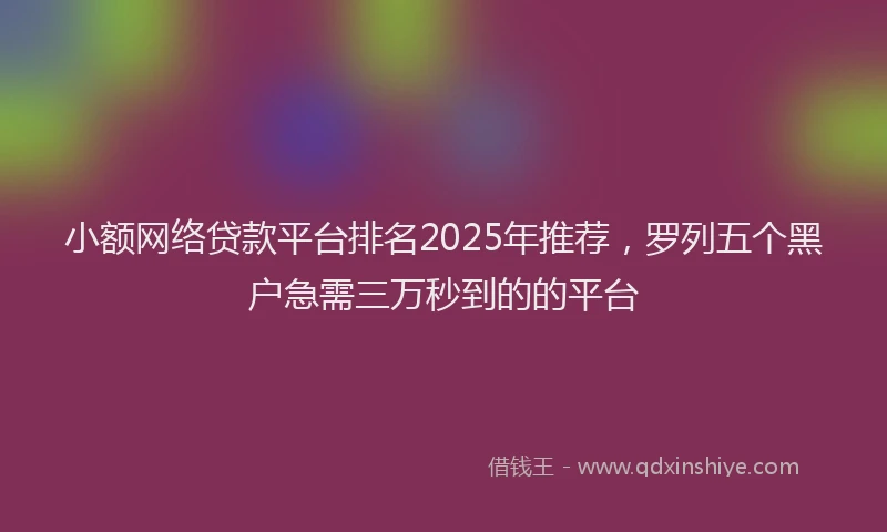 小额网络贷款平台排名2025年推荐，罗列五个黑户急需三万秒到的的平台