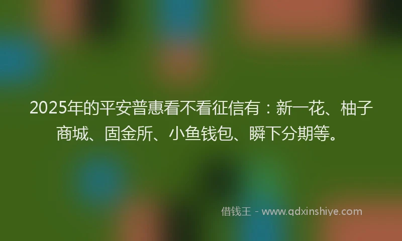 2025年的平安普惠看不看征信有：新一花、柚子商城、固金所、小鱼钱包、瞬下分期等。