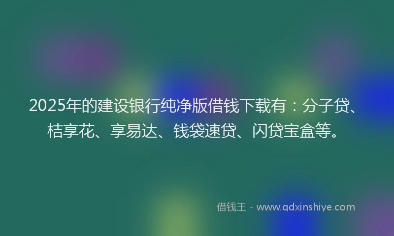 2025年的建设银行纯净版借钱下载有：分子贷、桔享花、享易达、钱袋速贷、闪贷宝盒等。