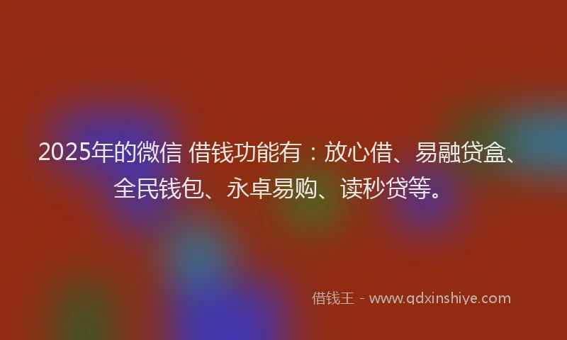 2025年的微信 借钱功能有：放心借、易融贷盒、全民钱包、永卓易购、读秒贷等。