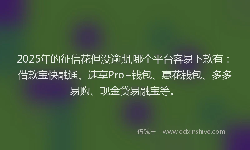 2025年的征信花但没逾期,哪个平台容易下款有：借款宝快融通、速享Pro+钱包、惠花钱包、多多易购、现金贷易融宝等。
