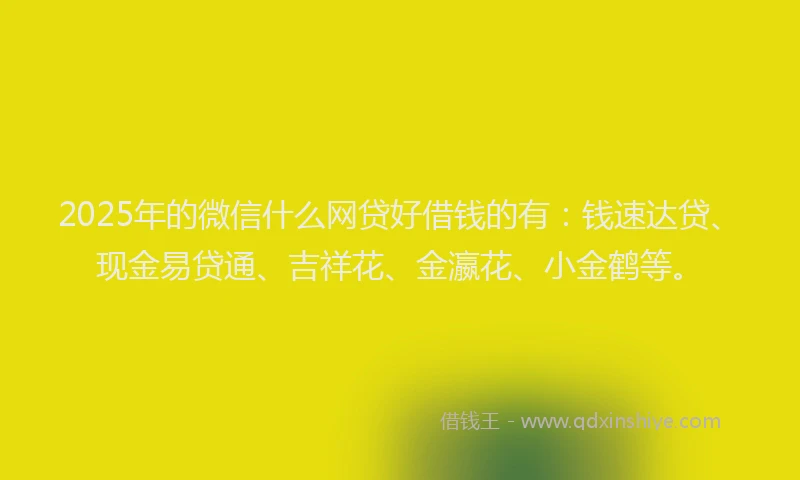 2025年的微信什么网贷好借钱的有：钱速达贷、现金易贷通、吉祥花、金瀛花、小金鹤等。