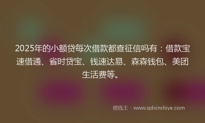 2025年的小额贷每次借款都查征信吗有：借款宝速借通、省时贷宝、钱速达易、森森钱包、美团生活费等。