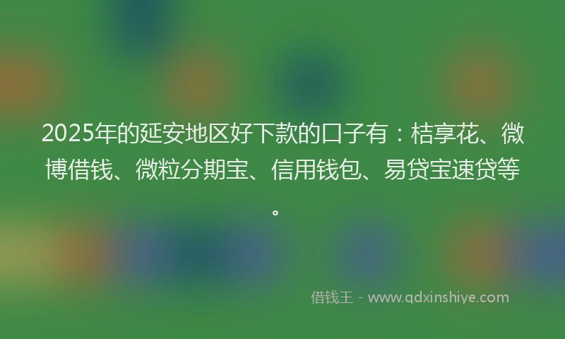 2025年的延安地区好下款的口子有：桔享花、微博借钱、微粒分期宝、信用钱包、易贷宝速贷等。