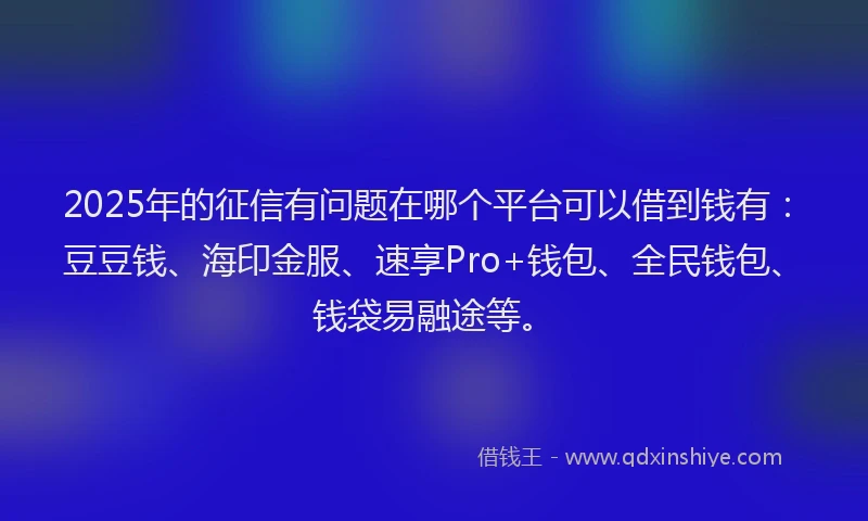 2025年的征信有问题在哪个平台可以借到钱有：豆豆钱、海印金服、速享Pro+钱包、全民钱包、钱袋易融途等。