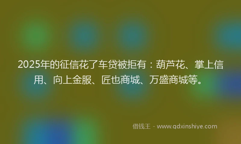 2025年的征信花了车贷被拒有：葫芦花、掌上信用、向上金服、匠也商城、万盛商城等。