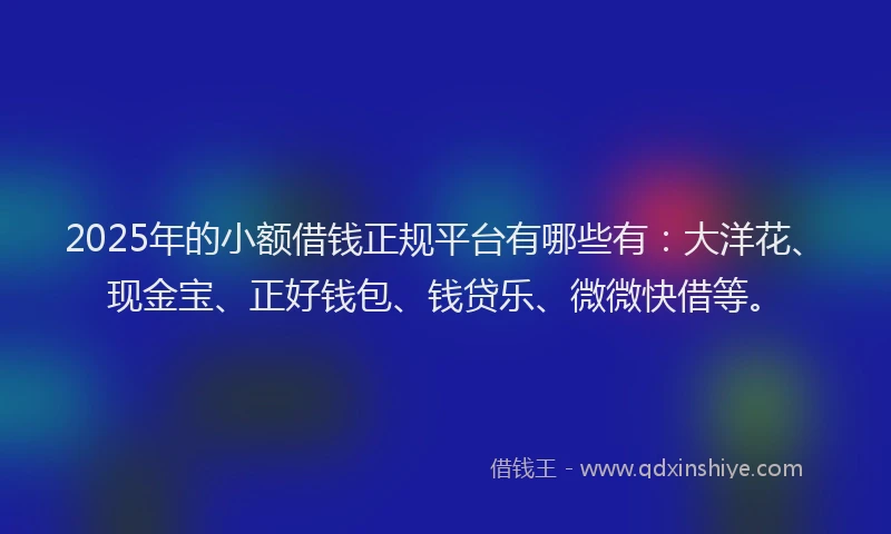 2025年的小额借钱正规平台有哪些有：大洋花、现金宝、正好钱包、钱贷乐、微微快借等。