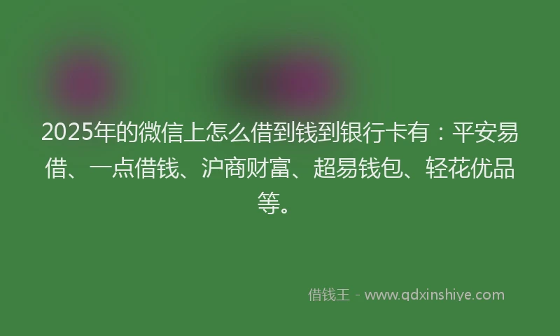 2025年的微信上怎么借到钱到银行卡有：平安易借、一点借钱、沪商财富、超易钱包、轻花优品等。