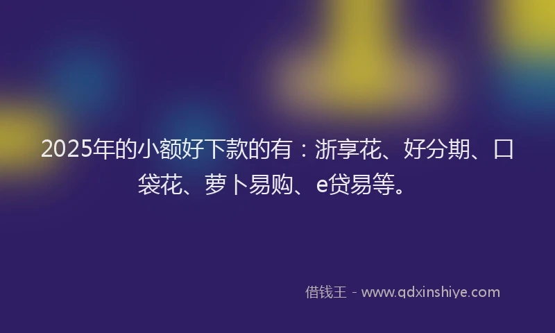 2025年的小额好下款的有：浙享花、好分期、口袋花、萝卜易购、e贷易等。