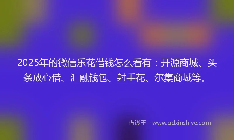 2025年的微信乐花借钱怎么看有：开源商城、头条放心借、汇融钱包、射手花、尔集商城等。
