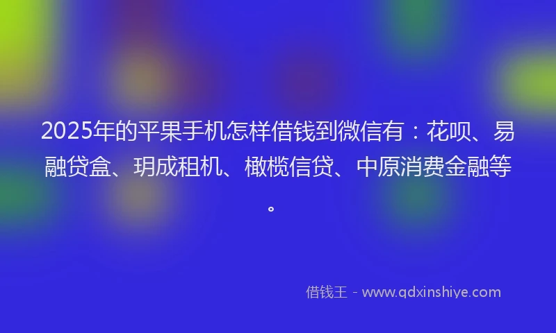 2025年的平果手机怎样借钱到微信有：花呗、易融贷盒、玥成租机、橄榄信贷、中原消费金融等。