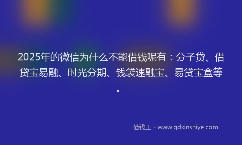 2025年的微信为什么不能借钱呢有：分子贷、借贷宝易融、时光分期、钱袋速融宝、易贷宝盒等。