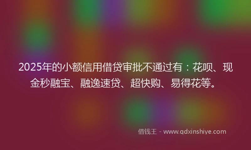2025年的小额信用借贷审批不通过有：花呗、现金秒融宝、融逸速贷、超快购、易得花等。