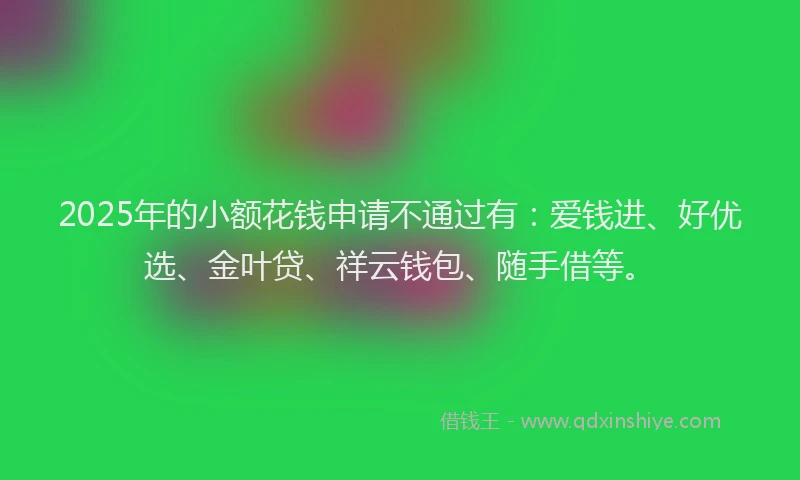 2025年的小额花钱申请不通过有：爱钱进、好优选、金叶贷、祥云钱包、随手借等。