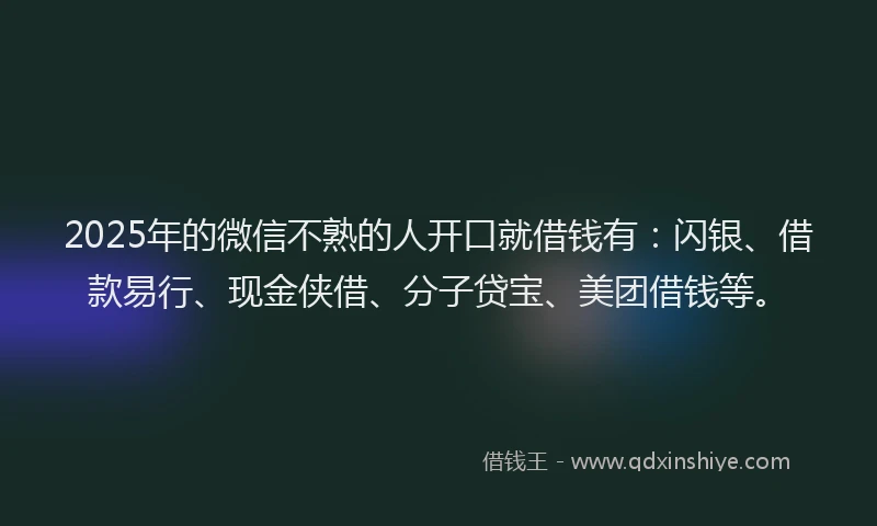 2025年的微信不熟的人开口就借钱有：闪银、借款易行、现金侠借、分子贷宝、美团借钱等。