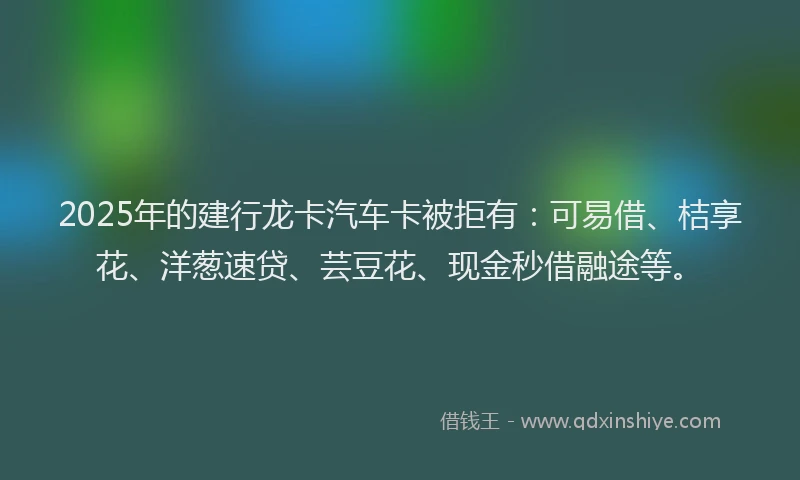 2025年的建行龙卡汽车卡被拒有：可易借、桔享花、洋葱速贷、芸豆花、现金秒借融途等。