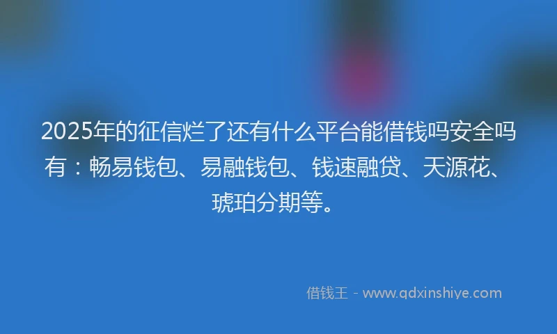 2025年的征信烂了还有什么平台能借钱吗安全吗有：畅易钱包、易融钱包、钱速融贷、天源花、琥珀分期等。