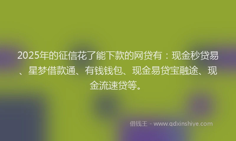 2025年的征信花了能下款的网贷有：现金秒贷易、星梦借款通、有钱钱包、现金易贷宝融途、现金流速贷等。