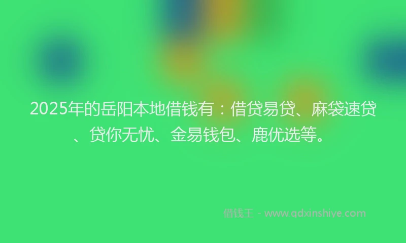 2025年的岳阳本地借钱有：借贷易贷、麻袋速贷、贷你无忧、金易钱包、鹿优选等。