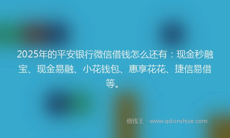 2025年的平安银行微信借钱怎么还有：现金秒融宝、现金易融、小花钱包、惠享花花、捷信易借等。