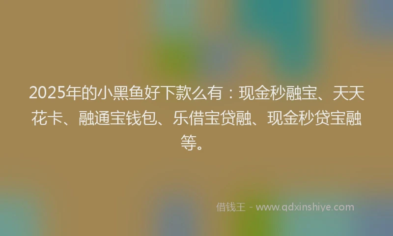 2025年的小黑鱼好下款么有：现金秒融宝、天天花卡、融通宝钱包、乐借宝贷融、现金秒贷宝融等。