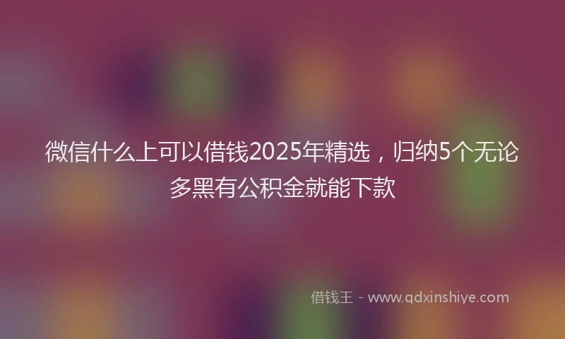 微信什么上可以借钱2025年精选，归纳5个无论多黑有公积金就能下款