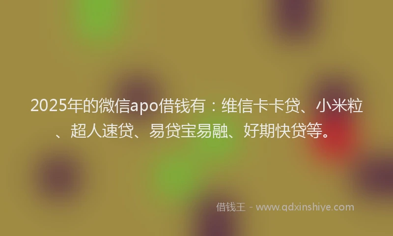 2025年的微信apo借钱有：维信卡卡贷、小米粒、超人速贷、易贷宝易融、好期快贷等。