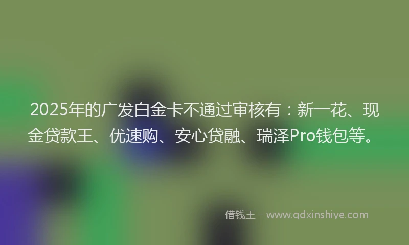 2025年的广发白金卡不通过审核有：新一花、现金贷款王、优速购、安心贷融、瑞泽Pro钱包等。