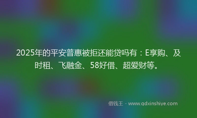 2025年的平安普惠被拒还能贷吗有：E享购、及时租、飞融金、58好借、超爱财等。
