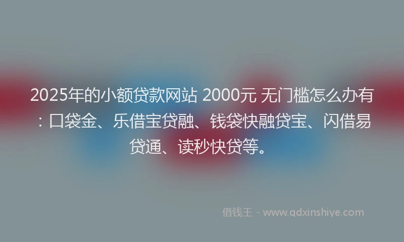 2025年的小额贷款网站 2000元 无门槛怎么办有：口袋金、乐借宝贷融、钱袋快融贷宝、闪借易贷通、读秒快贷等。