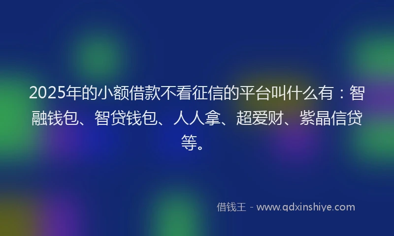 2025年的小额借款不看征信的平台叫什么有：智融钱包、智贷钱包、人人拿、超爱财、紫晶信贷等。