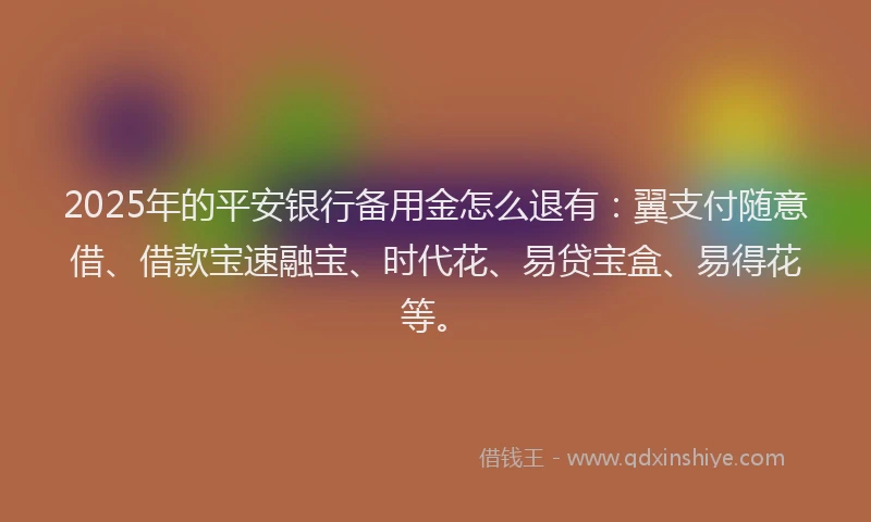 2025年的平安银行备用金怎么退有：翼支付随意借、借款宝速融宝、时代花、易贷宝盒、易得花等。