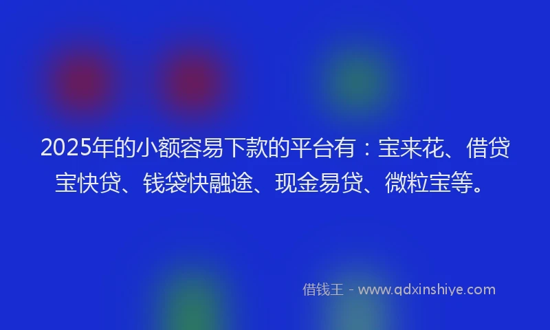 2025年的小额容易下款的平台有：宝来花、借贷宝快贷、钱袋快融途、现金易贷、微粒宝等。