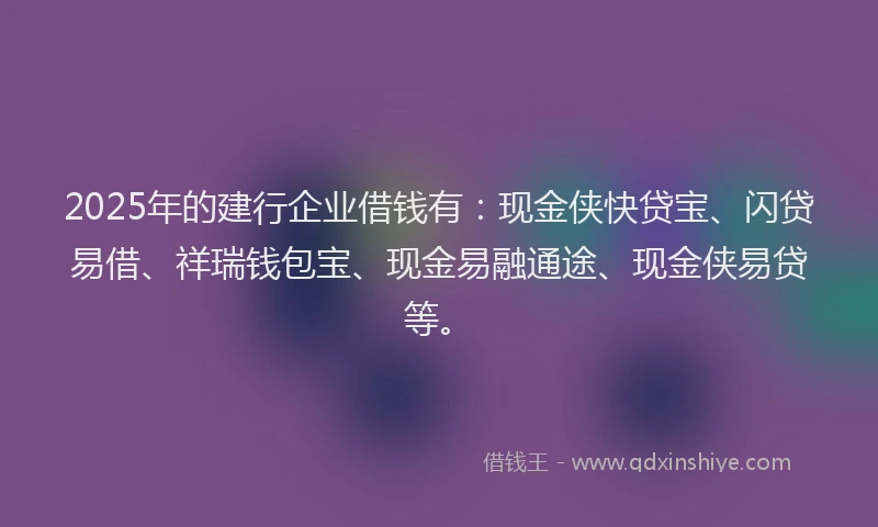2025年的建行企业借钱有：现金侠快贷宝、闪贷易借、祥瑞钱包宝、现金易融通途、现金侠易贷等。