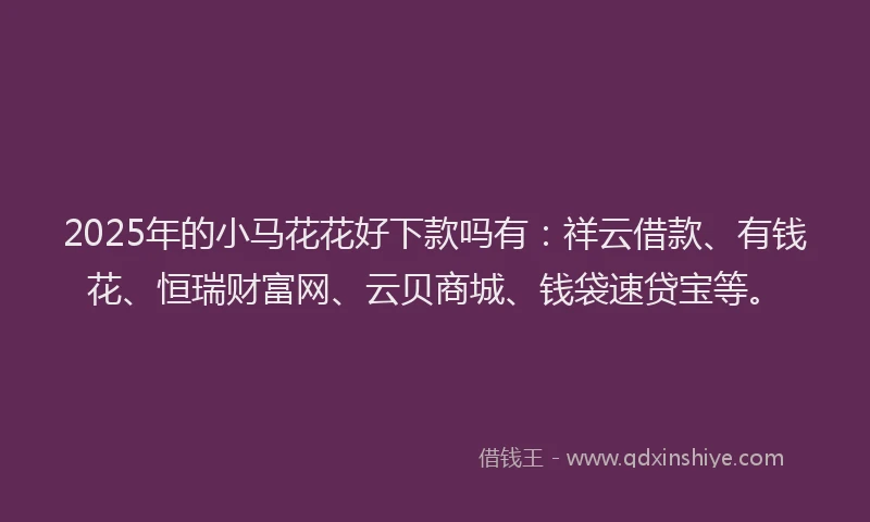 2025年的小马花花好下款吗有：祥云借款、有钱花、恒瑞财富网、云贝商城、钱袋速贷宝等。