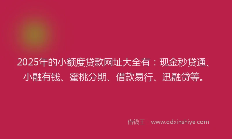 2025年的小额度贷款网址大全有：现金秒贷通、小融有钱、蜜桃分期、借款易行、迅融贷等。