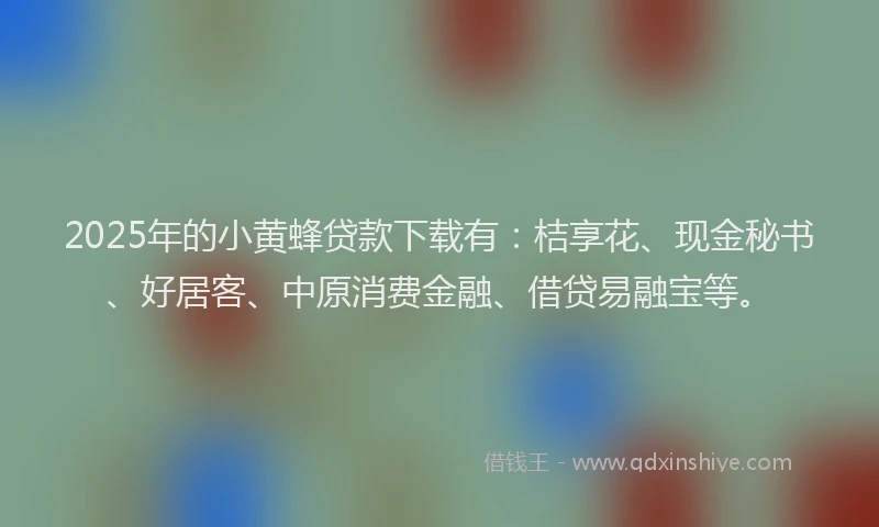 2025年的小黄蜂贷款下载有：桔享花、现金秘书、好居客、中原消费金融、借贷易融宝等。