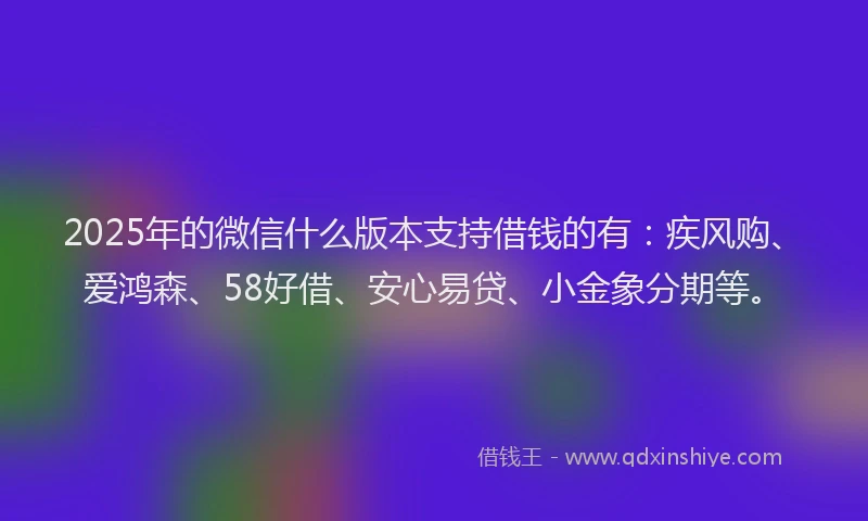 2025年的微信什么版本支持借钱的有：疾风购、爱鸿森、58好借、安心易贷、小金象分期等。